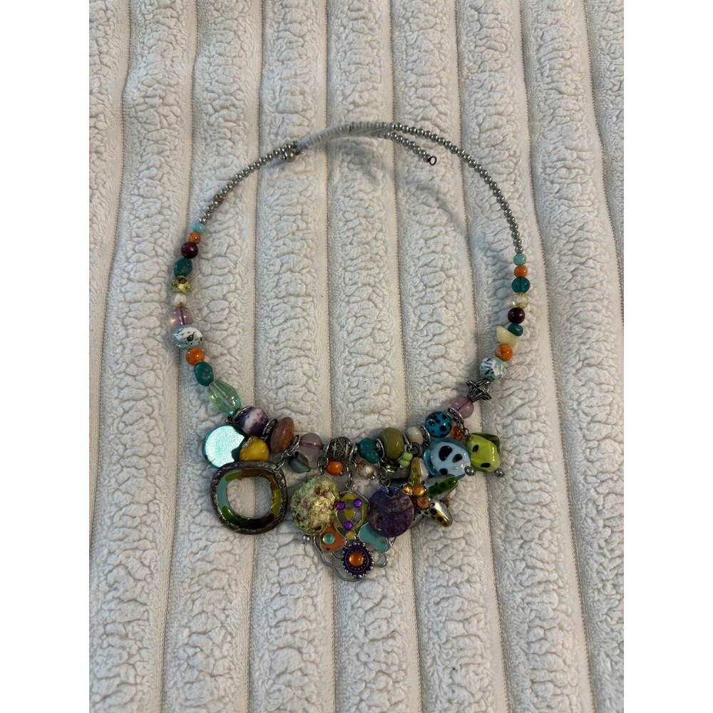 Chunky Colorful boho Various Size Shaped Beads Necklace self tightening hippie